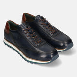 A blue Men's bugatti Sneakers featuring a round toe plain toe, zero heels heel. Made from premium genuine leather with a durable eva outsole, this laces design offers both style and comfort.