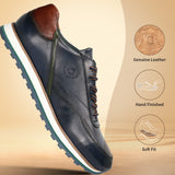 A blue Men's bugatti Sneakers featuring a round toe plain toe, zero heels heel. Made from premium genuine leather with a durable eva outsole, this laces design offers both style and comfort.