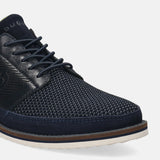 A blue Men's bugatti Casuals Shoes featuring a round plain toe, zero heels heel, and a wide fit. Made from textile with a durable eva outsole, this laces design offers both style and comfort.