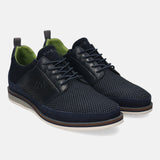 A blue Men's bugatti Casuals Shoes featuring a round plain toe, zero heels heel, and a wide fit. Made from textile with a durable eva outsole, this laces design offers both style and comfort.