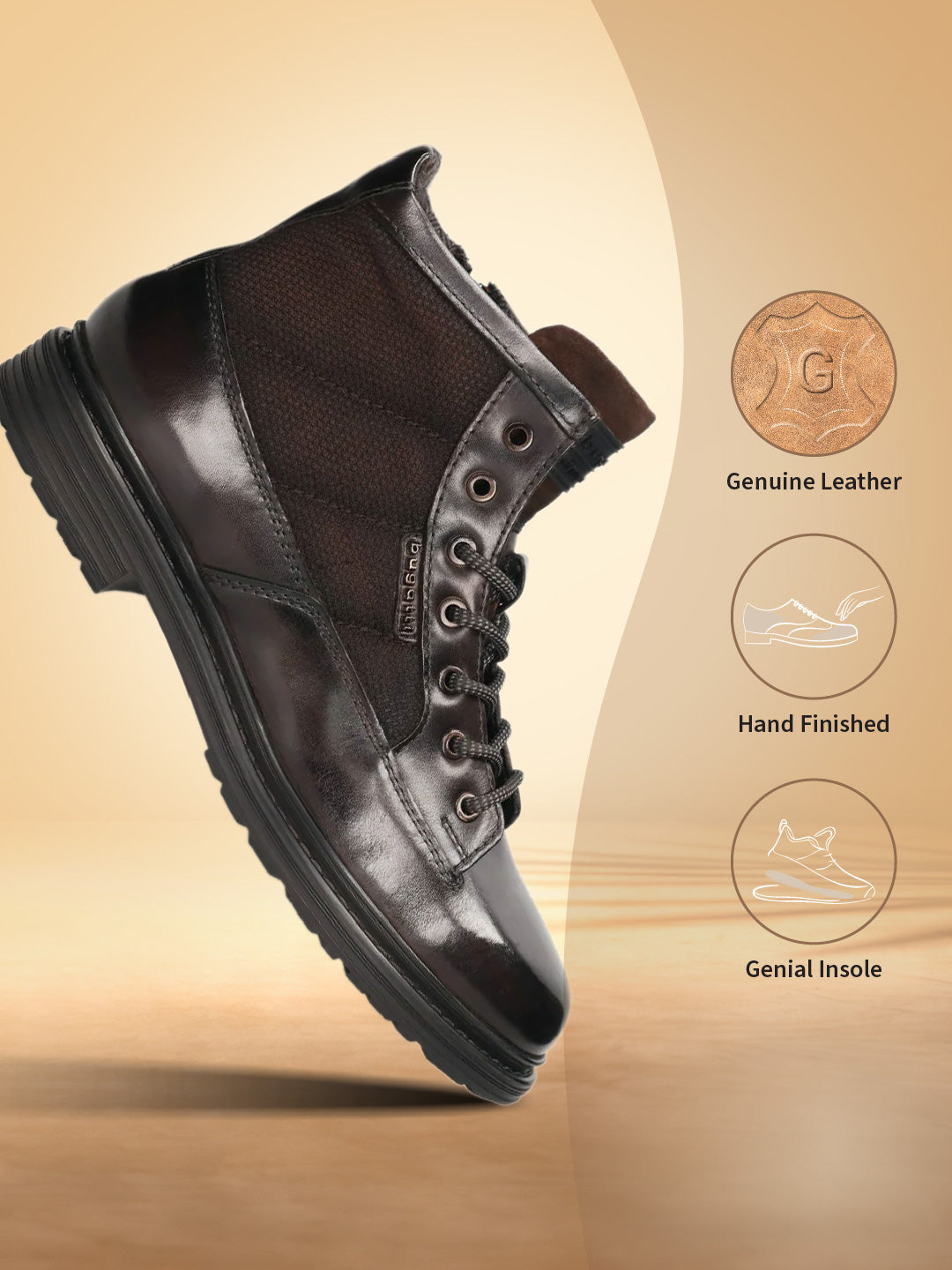 A brown Men's bugatti Ankle Boots featuring a round toe plain toe, moulded  heel. Made from premium genuine leather with a durable tr outsole, this zipper design offers both style and comfort.