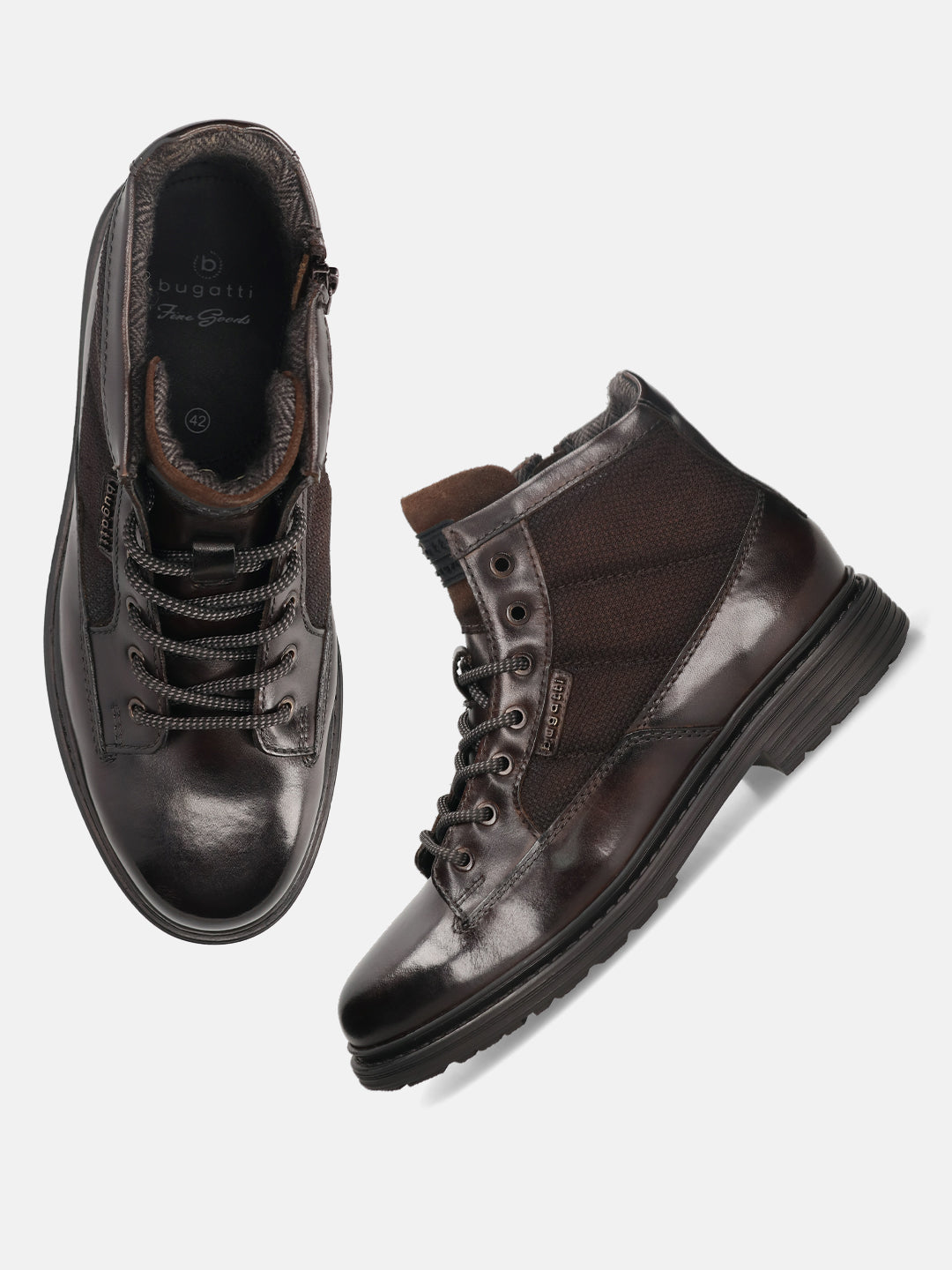 A brown Men's bugatti Ankle Boots featuring a round toe plain toe, moulded  heel. Made from premium genuine leather with a durable tr outsole, this zipper design offers both style and comfort.