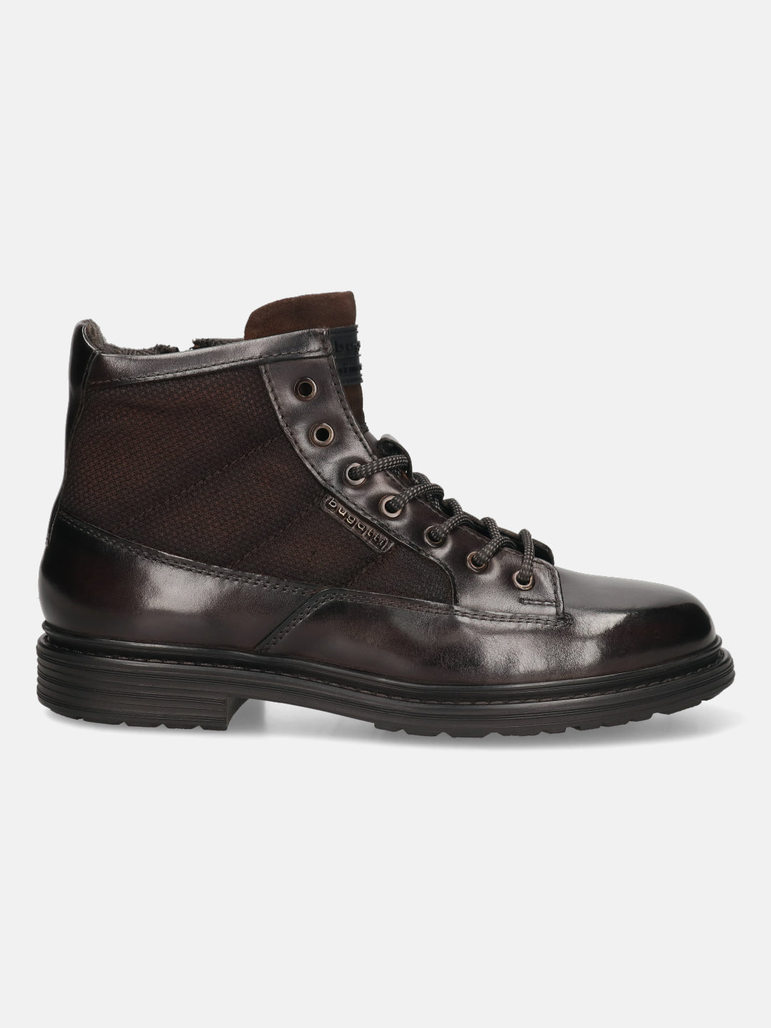 A brown Men's bugatti Ankle Boots featuring a round toe plain toe, moulded  heel. Made from premium genuine leather with a durable tr outsole, this zipper design offers both style and comfort.
