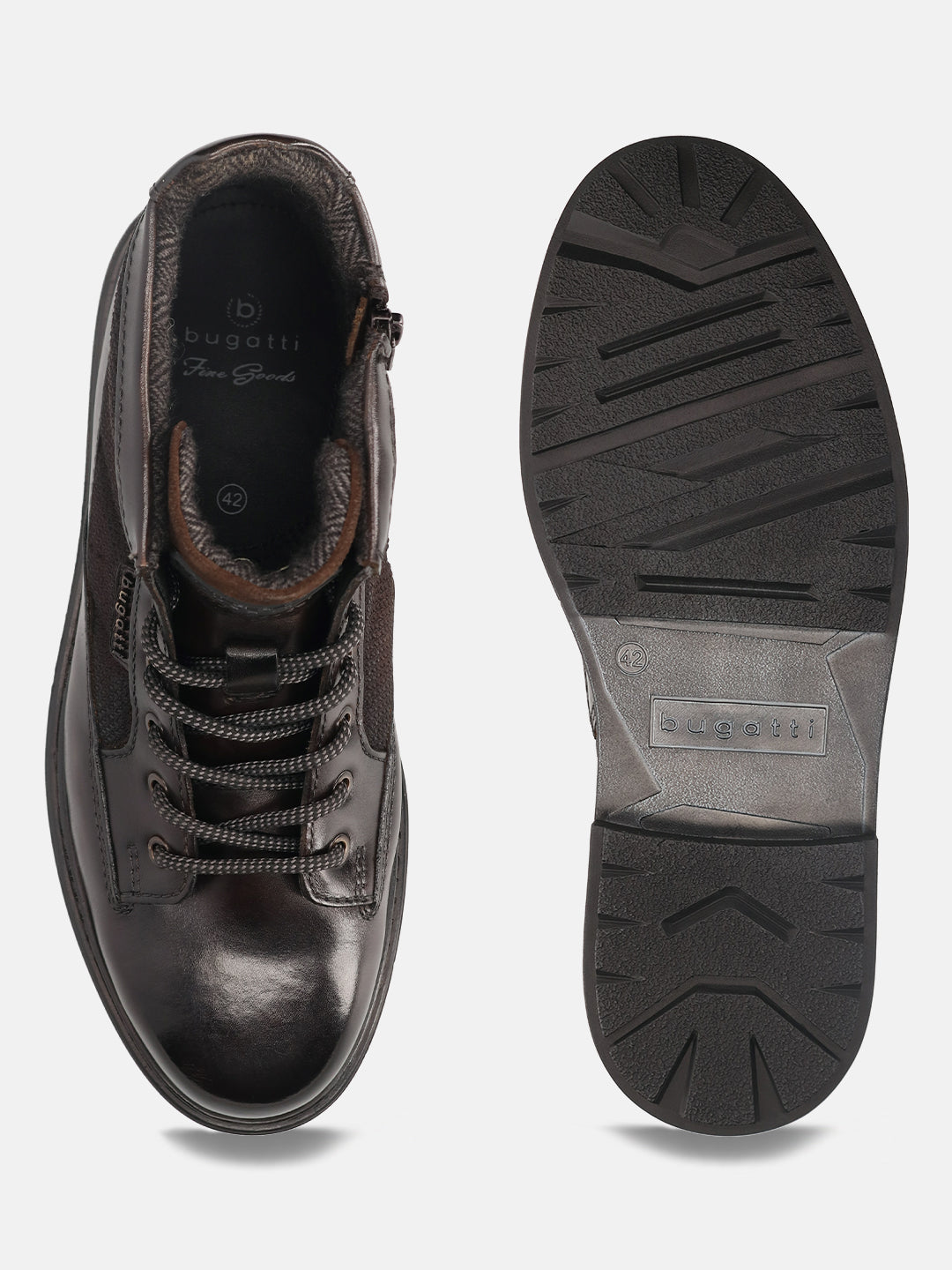A brown Men's bugatti Ankle Boots featuring a round toe plain toe, moulded  heel. Made from premium genuine leather with a durable tr outsole, this zipper design offers both style and comfort.