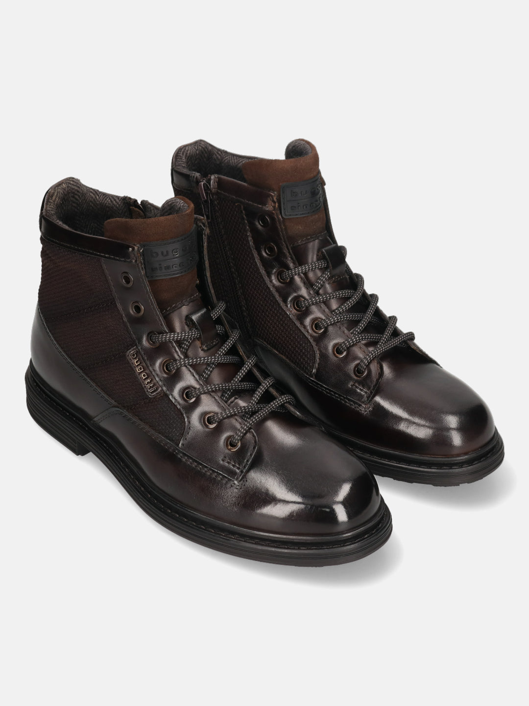 A brown Men's bugatti Ankle Boots featuring a round toe plain toe, moulded  heel. Made from premium genuine leather with a durable tr outsole, this zipper design offers both style and comfort.