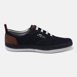A blue Men's bugatti Sneakers featuring a round plain toe, zero heels heel. Made from textile with a durable tpr outsole, this laces design offers both style and comfort.