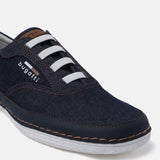 A blue Men's bugatti Sneakers featuring a round plain toe, zero heels heel. Made from textile with a durable tpr outsole, this laces design offers both style and comfort.