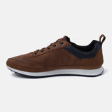 A cognac Men's bugatti Sneakers featuring a round plain toe, zero heels heel. Made from synthetic with a durable tpr outsole, this zipper design offers both style and comfort.