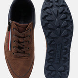 A cognac Men's bugatti Sneakers featuring a round plain toe, zero heels heel. Made from synthetic with a durable tpr outsole, this zipper design offers both style and comfort.