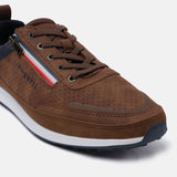 A cognac Men's bugatti Sneakers featuring a round plain toe, zero heels heel. Made from synthetic with a durable tpr outsole, this zipper design offers both style and comfort.