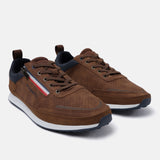 A cognac Men's bugatti Sneakers featuring a round plain toe, zero heels heel. Made from synthetic with a durable tpr outsole, this zipper design offers both style and comfort.