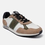 A beige Men's bugatti Sneakers featuring a round plain toe, zero heels heel. Made from textile with a durable tpr outsole, this laces design offers both style and comfort.