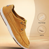 A yellow Men's bugatti Sneakers featuring a round plain toe, zero heels heel. Made from textile with a durable tpr outsole, this laces design offers both style and comfort.