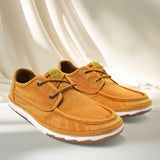 A yellow Men's bugatti Sneakers featuring a round plain toe, zero heels heel. Made from textile with a durable tpr outsole, this laces design offers both style and comfort.