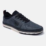 A blue Men's bugatti Sneakers featuring a round plain toe, zero heels heel. Made from synthetic with a durable tpr outsole, this laces design offers both style and comfort.
