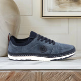 A blue Men's bugatti Sneakers featuring a round plain toe, zero heels heel. Made from synthetic with a durable tpr outsole, this laces design offers both style and comfort.