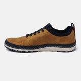 A yellow Men's bugatti Sneakers featuring a round plain toe, zero heels heel. Made from synthetic with a durable tpr outsole, this laces design offers both style and comfort.