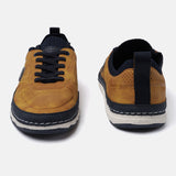 A yellow Men's bugatti Sneakers featuring a round plain toe, zero heels heel. Made from synthetic with a durable tpr outsole, this laces design offers both style and comfort.