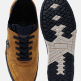 A yellow Men's bugatti Sneakers featuring a round plain toe, zero heels heel. Made from synthetic with a durable tpr outsole, this laces design offers both style and comfort.