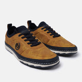 A yellow Men's bugatti Sneakers featuring a round plain toe, zero heels heel. Made from synthetic with a durable tpr outsole, this laces design offers both style and comfort.