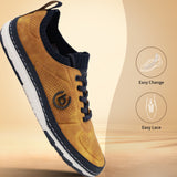 A yellow Men's bugatti Sneakers featuring a round plain toe, zero heels heel. Made from synthetic with a durable tpr outsole, this laces design offers both style and comfort.