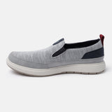 A grey Men's bugatti Casual Loafers featuring a round plain toe, zero heels heel. Made from synthetic with a durable eva outsole, this slip-on design offers both style and comfort.