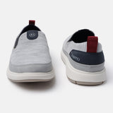 A grey Men's bugatti Casual Loafers featuring a round plain toe, zero heels heel. Made from synthetic with a durable eva outsole, this slip-on design offers both style and comfort.