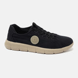 A black Men's bugatti Sneakers featuring a round plain toe, zero heels heel. Made from textile with a durable eva outsole, this laces design offers both style and comfort.