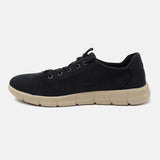 A black Men's bugatti Sneakers featuring a round plain toe, zero heels heel. Made from textile with a durable eva outsole, this laces design offers both style and comfort.