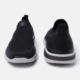 A black Men's bugatti Slip-On Sneakers featuring a round plain toe, zero heels heel. Made from textile with a durable eva outsole, this slip-on design offers both style and comfort.