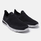 A black Men's bugatti Slip-On Sneakers featuring a round plain toe, zero heels heel. Made from textile with a durable eva outsole, this slip-on design offers both style and comfort.