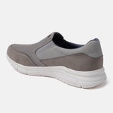 A grey Men's bugatti Slip-On Sneakers featuring a round plain toe, zero heels heel. Made from textile with a durable eva outsole, this slip-on design offers both style and comfort.