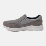 A grey Men's bugatti Slip-On Sneakers featuring a round plain toe, zero heels heel. Made from textile with a durable eva outsole, this slip-on design offers both style and comfort.