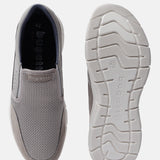 A grey Men's bugatti Slip-On Sneakers featuring a round plain toe, zero heels heel. Made from textile with a durable eva outsole, this slip-on design offers both style and comfort.