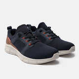 A blue Men's bugatti Sneakers featuring a round plain toe, zero heels heel. Made from textile with a durable eva outsole, this laces design offers both style and comfort.