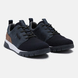 A blue Men's bugatti Sneakers featuring a round plain toe, zero heels heel. Made from textile with a durable eva outsole, this laces design offers both style and comfort.