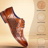 A cognac Men's bugatti Derby featuring a round plain toe, stacked heel. Made from premium genuine leather with a durable leather outsole, this laces design offers both style and comfort.