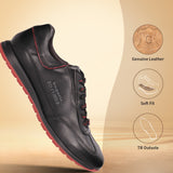 A black Men's bugatti Sneakers featuring a round plain toe, zero heels heel. Made from premium genuine leather with a durable tr outsole, this laces design offers both style and comfort.