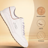 A white Men's bugatti Sneakers featuring a round plain toe, zero heels heel. Made from premium genuine leather with a durable tr outsole, this laces design offers both style and comfort.