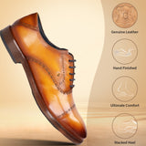 A yellow Men's bugatti Oxford featuring a round cap toe, stacked heel. Made from premium genuine leather with a durable leather outsole, this laces design offers both style and comfort.