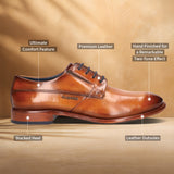 A cognac Men's bugatti Derby featuring a round plain toe, stacked heel. Made from premium genuine leather with a durable leather outsole, this laces design offers both style and comfort.