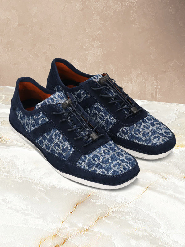 A blue Men's bugatti Sneakers featuring a round toe plain toe, zero heels heel. Made from textile with a durable tpr outsole, this elastic design offers both style and comfort.