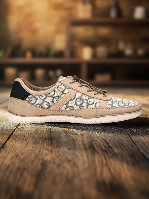 A beige Men's bugatti Sneakers featuring a round toe plain toe, zero heels heel. Made from textile with a durable tpr outsole, this laces design offers both style and comfort.