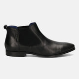 A black Men's bugatti Chelsea Boots featuring a round toe plain toe, stacked heel. Made from premium genuine leather with a durable tpr outsole, this elastic design offers both style and comfort.