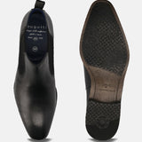 A black Men's bugatti Chelsea Boots featuring a round toe plain toe, stacked heel. Made from premium genuine leather with a durable tpr outsole, this elastic design offers both style and comfort.
