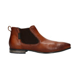 A cognac Men's bugatti Chelsea Boots featuring a round plain toe, zero heels heel. Made from premium genuine leather with a durable high quality synthetic outsole, this elastic design offers both style and comfort.