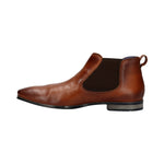 A cognac Men's bugatti Chelsea Boots featuring a round plain toe, zero heels heel. Made from premium genuine leather with a durable high quality synthetic outsole, this elastic design offers both style and comfort.
