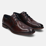 A brown Men's bugatti Derby featuring a round plain toe, stacked heel. Made from premium genuine leather with a durable leather outsole, this laces design offers both style and comfort.