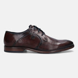 A brown Men's bugatti Derby featuring a round plain toe, stacked heel. Made from premium genuine leather with a durable leather outsole, this laces design offers both style and comfort.