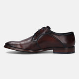 A brown Men's bugatti Derby featuring a round plain toe, stacked heel. Made from premium genuine leather with a durable leather outsole, this laces design offers both style and comfort.